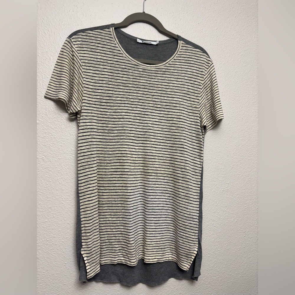 T by Alexander Wang Gray and Cream Striped Blouse